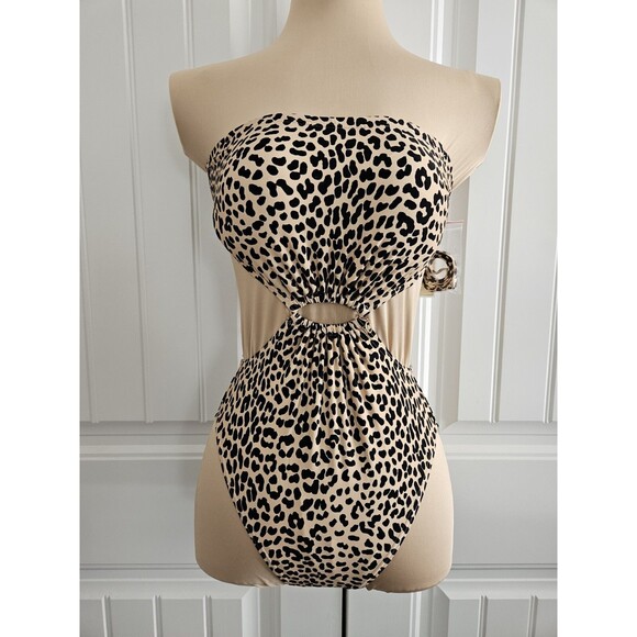 Michael Kors Convertable Cheetah Print Swimsuit Nwt Size 8 Charm Padded Cutouts - Picture 4 of 10